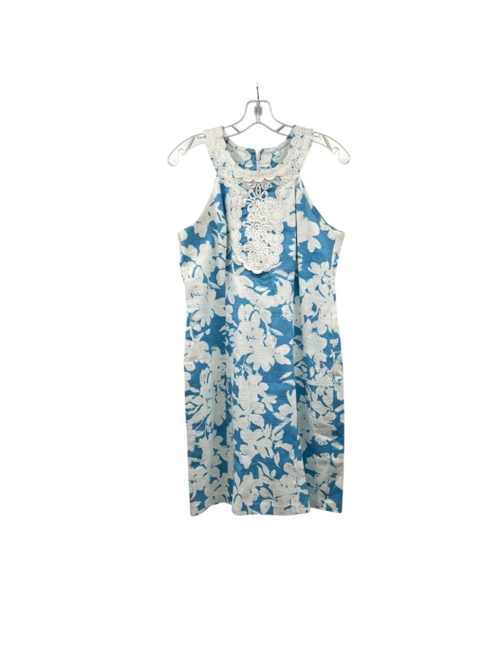 Taylor Womens Knit Cotton Sheath Dress Halter Crochet Marine/White Size 12